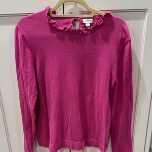 J. Crew Factory Vibrant Pink Ruffle Neck Long Sleeve Top